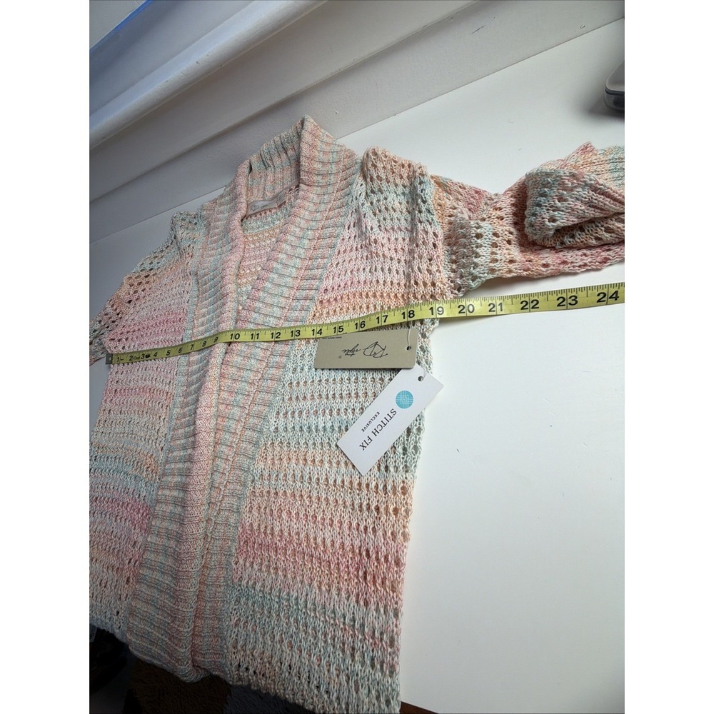 RD Style Rainbow Knit Open Front Cardigan Sweater Size L Chunky Knit Hippie‎ - Picture 5 of 6